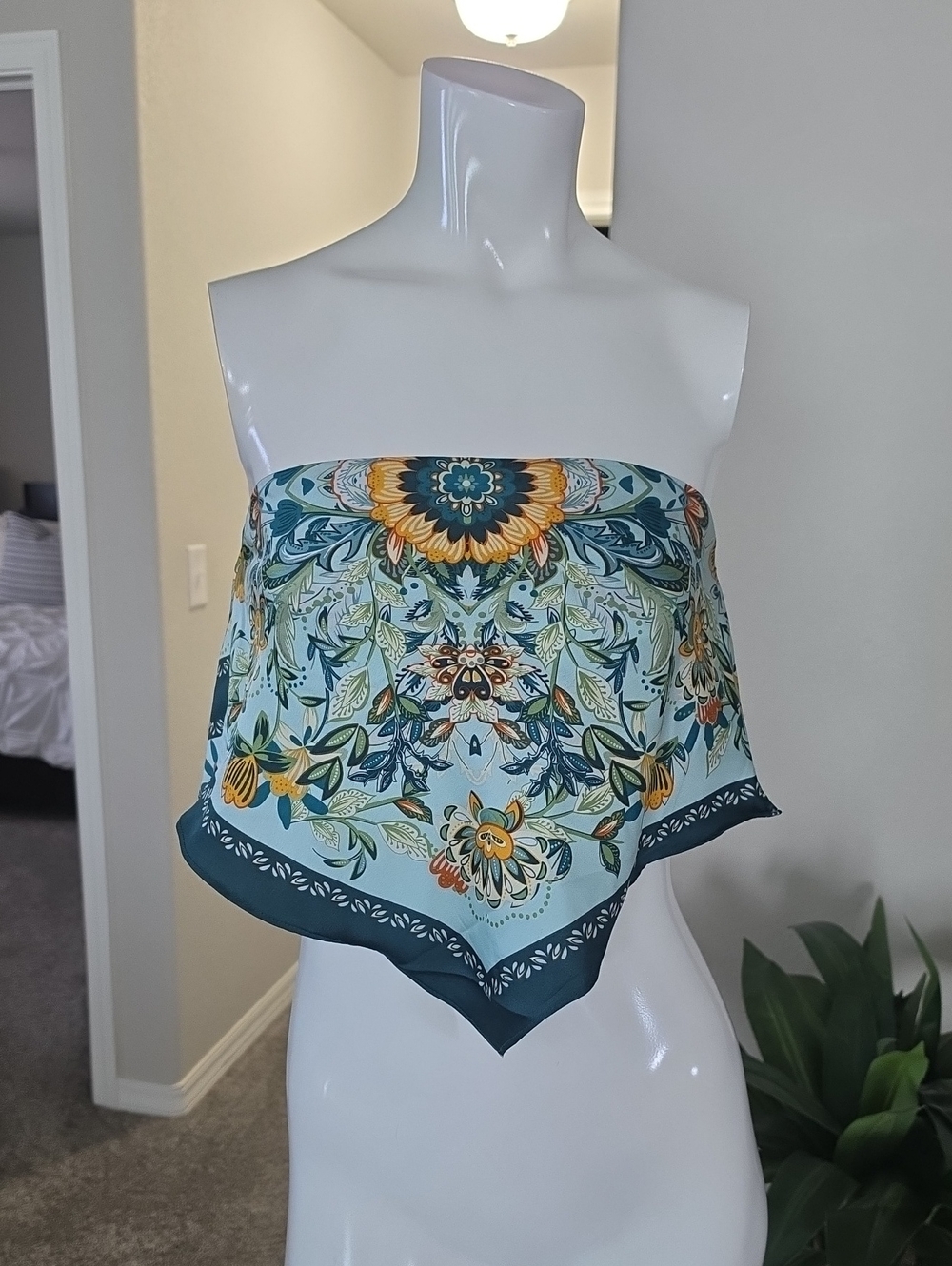 Floral Bandana Crop Top in Teal and Yellow